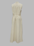 momentlover Sleeveless Solid Color Lapel Midi Dresses