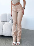Momentlover Zipper Solid Color Buttoned High Waisted Trousers Pants
