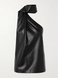 Momentlover Sleeveless Asymmetric Solid Color High Neck Vest Top