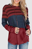 Momentlover Striped Drawstring Long Sleeve Hoodie