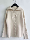 Momentlover Ribbed Half Zip Long Sleeve Sweater