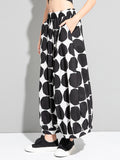 Momentlover Urban White Black Polk-Dot Printed Wide Leg Pants