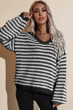 Momentlover Striped Dropped Shoulder Sweater