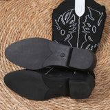 themeisles - Black Casual Embroidered Patchwork Pointed Comfortable Out Door Shoes