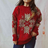 Momentlover Snowflake Pattern Long Sleeve Sweater