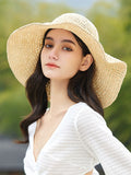 Momentlover Woven Wide Side Solid Color Hollow Sun-Protection Hats&Caps