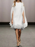 Momentlover Elegant Feather Panel Dress Long Evening Dress