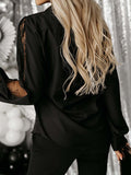 Momentlover Split-Joint Mesh Buttoned Loose Long Sleeves Lapel Blouses&Shirts Tops