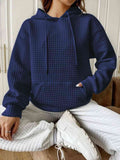 Momentlover Textured Drawstring Drop Shoulder Hoodie