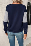 Momentlover Textured Color Block Round Neck Sweatshirt