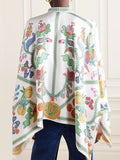 Momentlover Batwing Sleeves High-Low Buttoned Flower Print Mock Neck Blouses&Shirts Tops