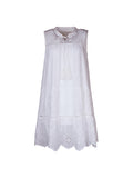 Momentlover Split-Joint Solid Color Lace-Up Hollow Sleeveless Loose Round-Neck Mini Dresses