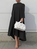 Momentlover Casual Long Sleeves High-Low Solid Color Maxi Dresses
