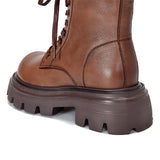 Momentlover Vintage Cow Leather Mid Heels Height Boots