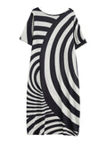 Momentlover Original Striped Irregularity Round-Neck Midi Dress