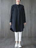 Momentlover Striped Buttoned Loose Long Sleeves Blouses&Shirts Tops