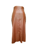 Momentlover Tied Waist Split-Side Buttoned High-Low Bodycon Skirts Bottoms