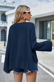 Momentlover High-Low Slit Round Neck Long Sleeve Sweater