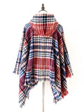 Momentlover Plaid Keep Warm Hooded Fringed Shawl&Cloak Cape