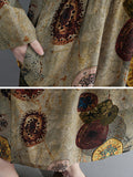 Momentlover Artistic Retro Loose Long Sleeves Printed Round-Neck Maxi Dresses