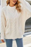 Momentlover Cable-Knit Round Neck Long Sleeve Sweater
