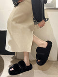 Momentlover Split-Joint Solid Color Open Toe Platform Shoes Flat Shoes