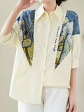 Momentlover Printed Loose Half Sleeves Lapel Blouses&shirts Tops