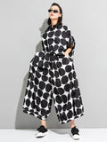 Momentlover Urban White Black Polk-Dot Printed Wide Leg Pants
