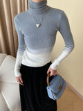 Momentlover Gradient Skinny Long Sleeves High-Neck Sweater Tops Pullovers