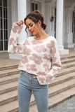 Momentlover Round Neck Flower Pattern Dropped Shoulder Pullover Sweater