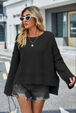 Momentlover Round Neck Dropped Shoulder Slit Sweater