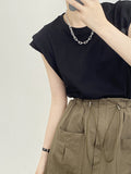 Momentlover Split-Joint Sleeveless Loose Round-neck T-Shirts Tops