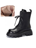 Momentlover Vintage Cow Leather Mid Heels Height Boots