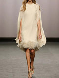 Momentlover Elegant Feather Panel Dress Long Evening Dress