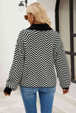 Momentlover Striped Collared Neck Buttoned Pullover Sweater