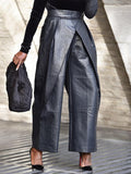 momentlover High Waisted Asymmetric Solid Color Pants Trousers