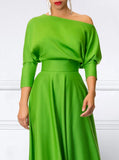 Momentlover Loose Three-Quarter Sleeves Solid Color Off-The-Shoulder Maxi Dresses