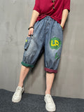Momentlover Split-Joint Printed Elasticity Loose Harem Pants Jean Pants Bottoms