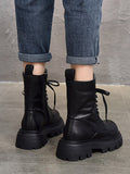 Momentlover Vintage Cow Leather Mid Heels Height Boots