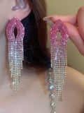 Gradient Hollow Rhine Stones Tasseled Drop Earrings