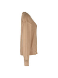 Momentlover Split-Joint Solid Color Pockets Loose Long Sleeves Round-Neck Sweater Tops Pullovers