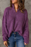 Momentlover Half Zip Rib-Knit Dropped Shoulder Sweater