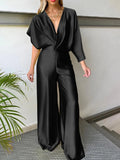 Momentlover Asymmetric Solid Color Deep V-Neck Jumpsuits