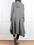 Momentlover Irregular Clipping Long Sleeves Solid Color Hooded Outerwear