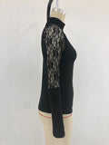 Momentlover Solid Color Hollow Skinny Long Sleeves High Neck T-Shirts Tops