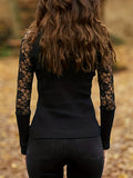 Momentlover Solid Color Hollow Skinny Long Sleeves High Neck T-Shirts Tops