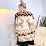 Momentlover Geometric Round Neck Dropped Shoulder Sweater