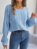 Momentlover Cable-Knit Round Neck Drop Shoulder Sweater