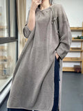 Momentlover Split-side Hollow Asymmetric Loose Long Sleeves Round-neck Sweater Tops
