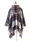 Momentlover Plaid Keep Warm Hooded Fringed Shawl&Cloak Cape